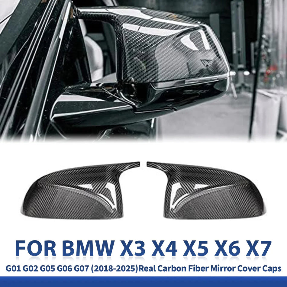 SPCRSO Real Carbon Fiber Mirror Cover Caps for BMW X3 X4 X5 X6 X7 G01 G02 G05 G06 G07 (2018–2025)
