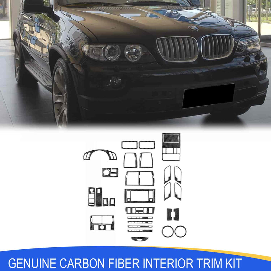 SPCRSO Real Carbon Fiber Full Interior Trim Cover Kit for BMW X5 E53 (2000–2006), OEM Fit, Multi-Piece Set