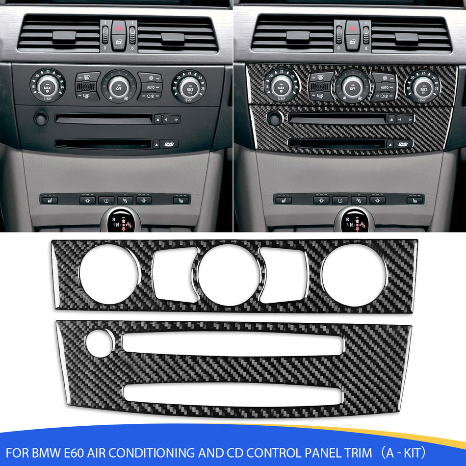 SPCRSO Real Carbon Fiber Center Console Air Condition Control & CD Player Panel Trim Compatible with BMW 5 Series E60 2004–2010 – Black A Kit