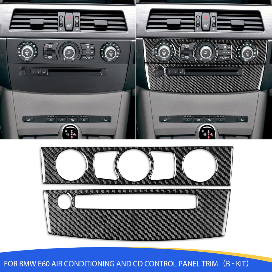 SPCRSO Real Carbon Fiber Center Console Air Condition & CD Player Panel Trim Cover Compatible with BMW 5 Series E60 2004–2010 – Black B Kit