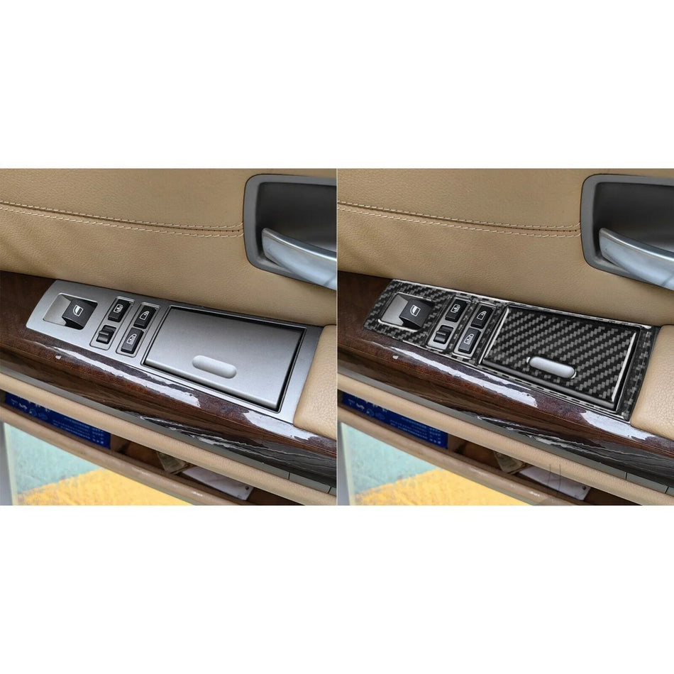 SPCRSO Real Carbon Fiber Window Lift Switch Panel Trim Cover – Compatible with BMW 7 Series E65 E66 (2002–2008) – Interior Decorative Sticker Set, 6PCS