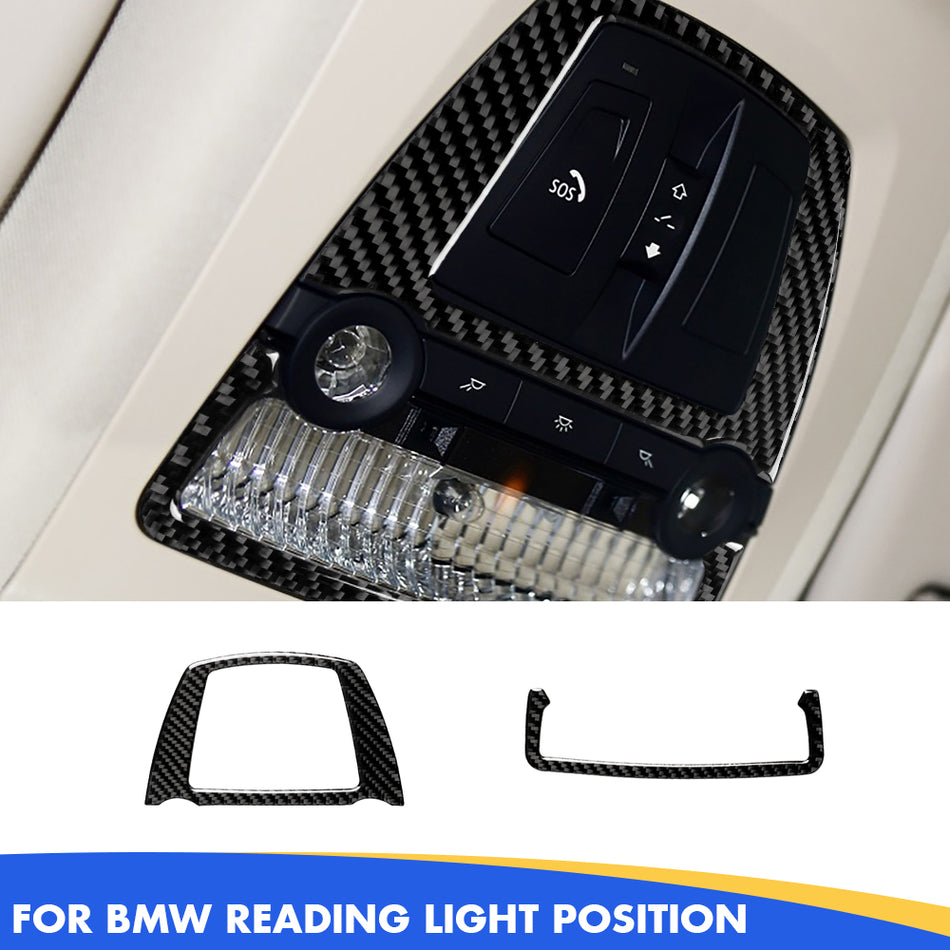 SPCRSO Carbon Fiber Center Console Reading Lamp Light Panel Cover Trim for BMW 5 Series, X3 F25, X4 F26, F10, F11, 5GT F07, F13, F06, F01, F02, F03, F04 (2011-2017) - 2PCS Black Interior Upgrade