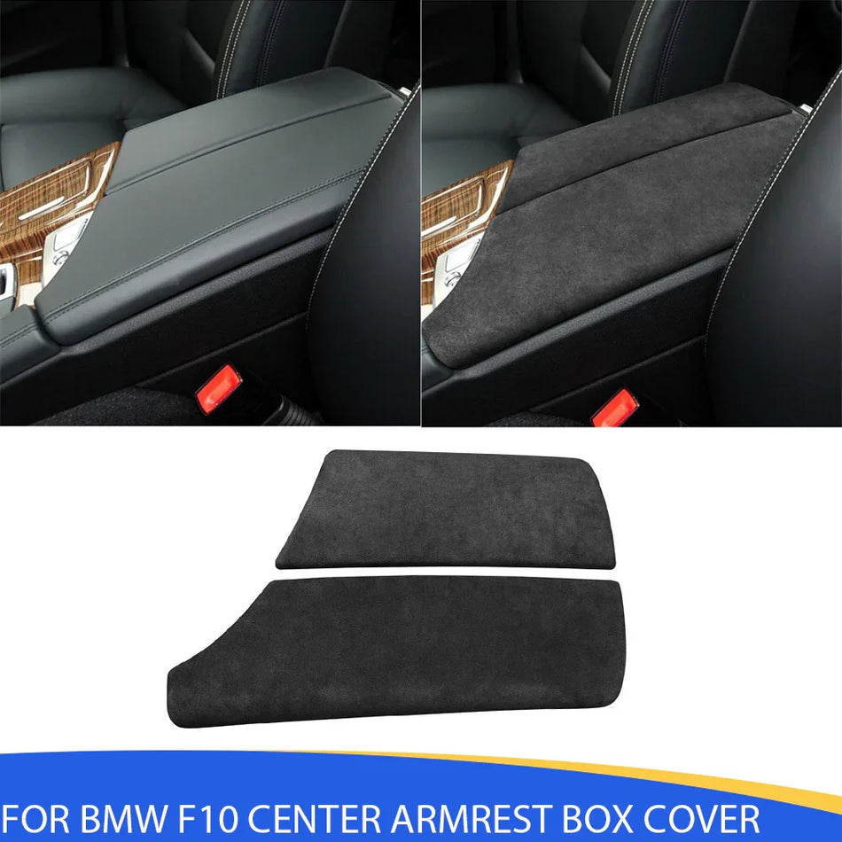 SPCRSO Suede Black & Gray Center Console Armrest Box Cover Compatible with BMW 5 Series F10 2011–2017 Interior Trim Accessories – 2PCS