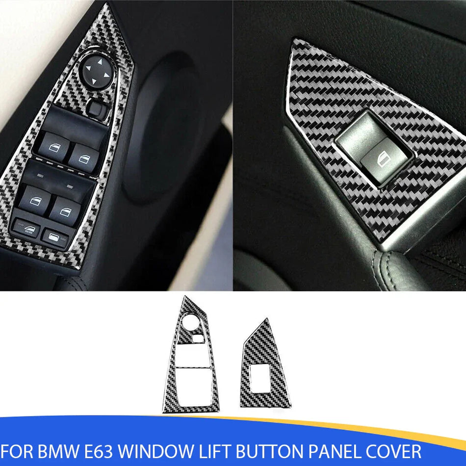 SPCRSO Carbon Fiber Inner Door Control Panel Cover – Window Glass Lift Switch Console Decoration Kit for BMW M6 6 Series E63 E64 (2004–2010)