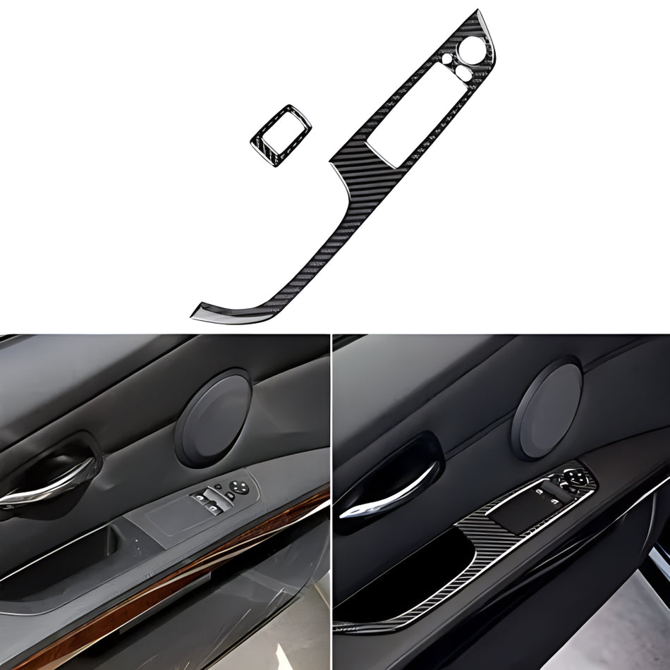 SPCRSO Real Premium Carbon Fiber Car Window Lift Switch Panel Cover Interior Trim Compatible with BMW 3 Series E92 E93 Coupe Convertible 2006-2012 Accessories Black 2PCS