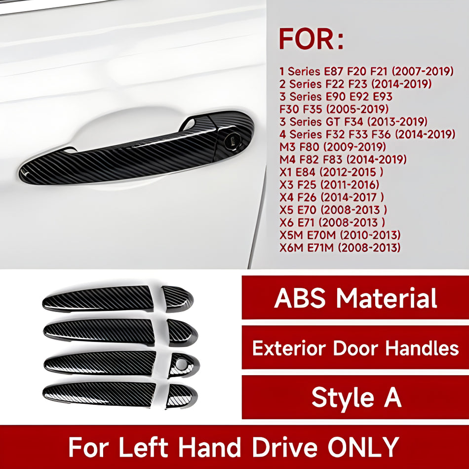 4PCS Car Door Handles Cover Sticker Carbon Style ABS Decal Trim Exterior Accessories fit for BMW E90 E92 E93 F30 F34 3GT F32 F33 F36 E84 E70 E71 F25 F26