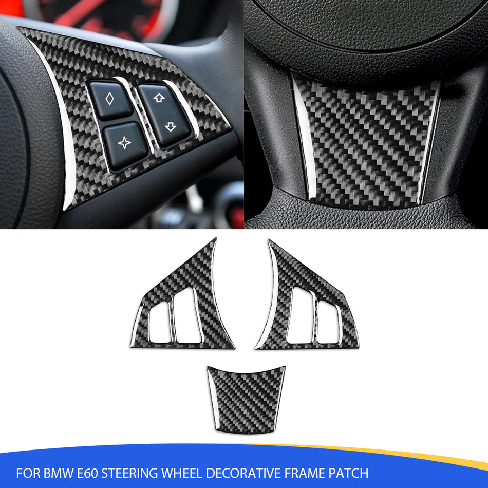 SPCRSO Real Carbon Fiber Steering Wheel Frame Panel Trim Cover Compatible with BMW 5 Series E60 2004–2010 – Interior Decoration Sticker Accessories Black Kit