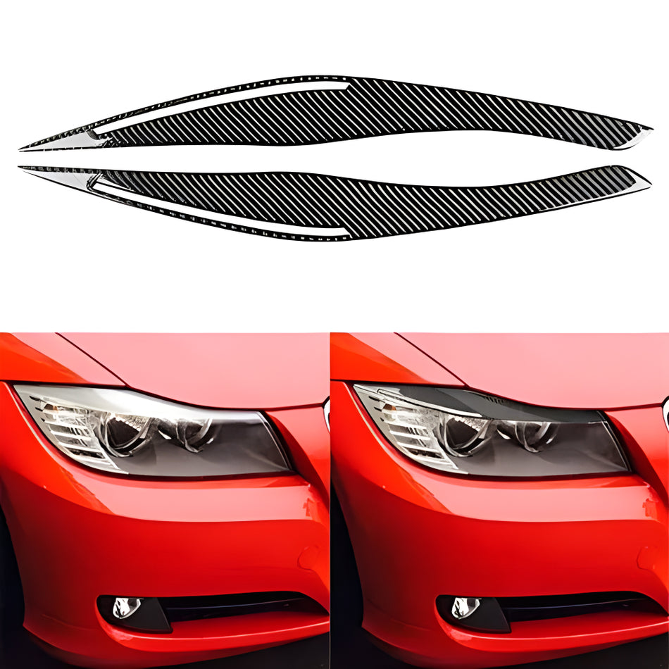 SPCRSO Real Premium Carbon Fiber Car Headlight Eyebrow Cover Headlamp Eyelid Trim Compatible with BMW 3 Series E90 2009-2012 Exterior Accessories Black