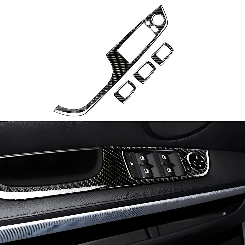 SPCRSO Real Premium Carbon Fiber Car Window Lift Switch Panel Cover Sticker Interior Trim Compatible with BMW E90 325i 328i 330i 335i 2006-2012 Accessories Black - 378mm with Folding Button 4PCS