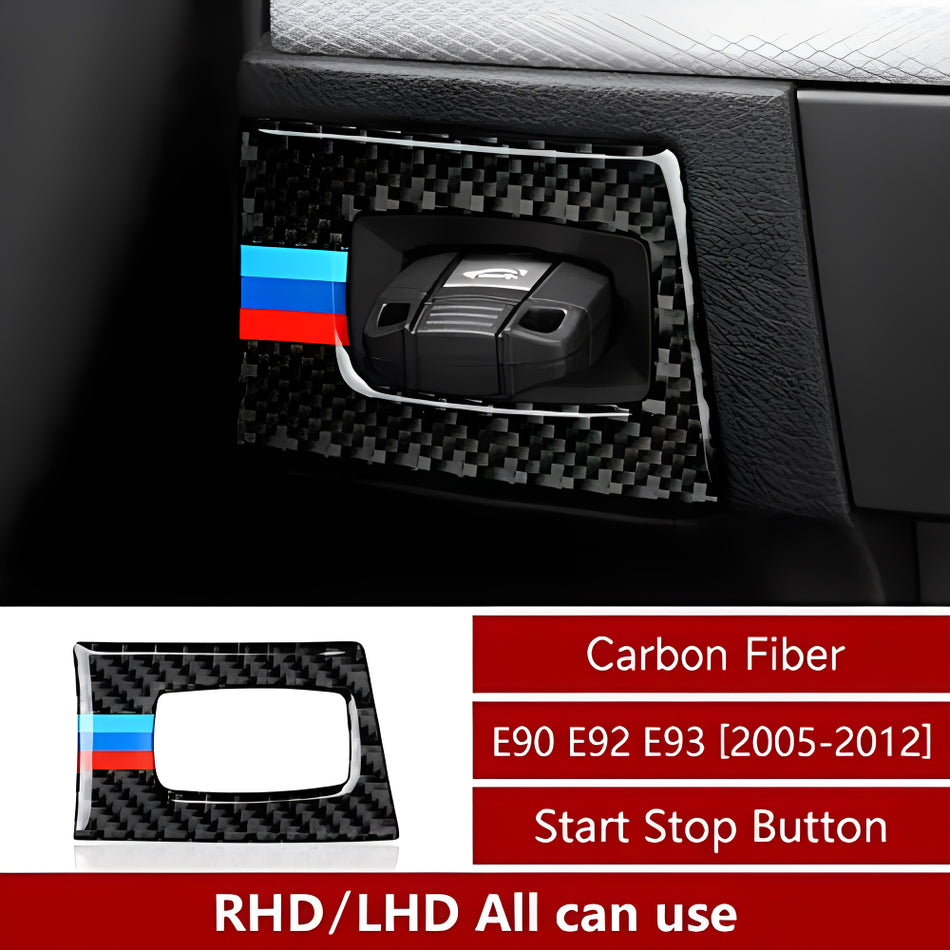 Car Key Engine Start Stop Push Start Button Frame Trim Cover Carbon Fiber Sticker Decal fits for BMW E90 E92 E93 2006 2007 2008 2009 2010 2011 Accessories