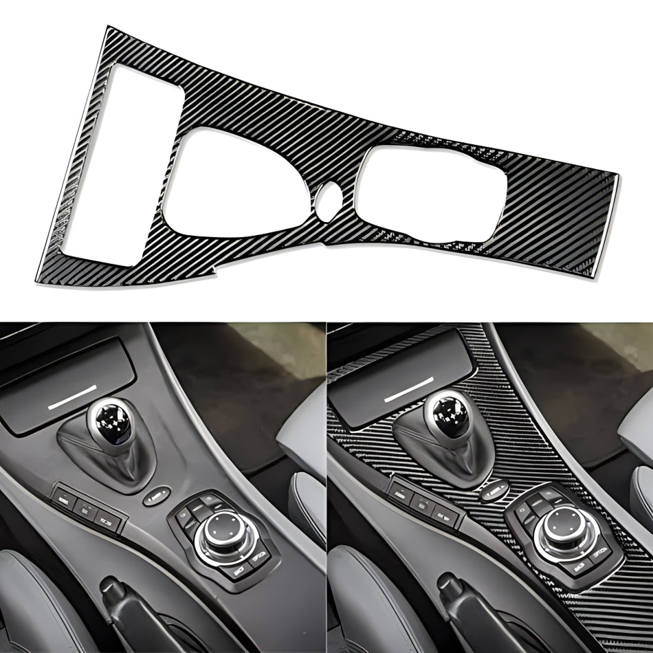 SPCRSO Real Premium Carbon Fiber Car Gear Shift Panel Cover Sticker Interior Console Trim Compatible with BMW M3 E92 2007 2008 2009 2010 2011 2012 2013 Accessories Black