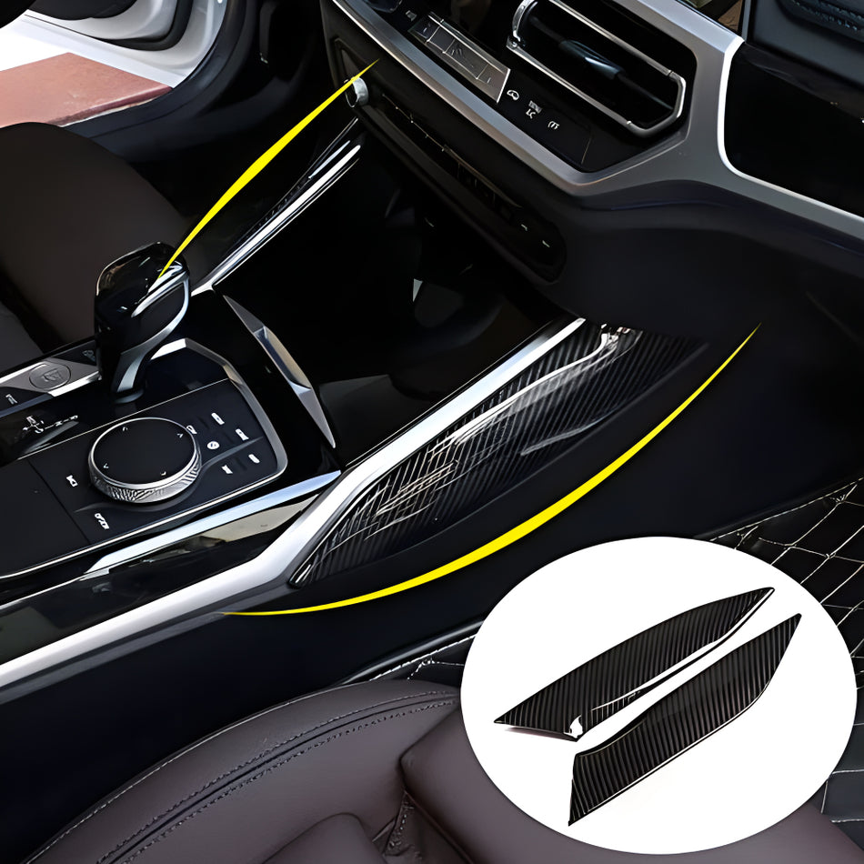 SPCRSO Car Carbon Fiber Central Control Gear Box Side Cover Panel Frame Trim Decoration for BMW 3 Series G20 330i M340i 2019 2020 2021 2022 2023 2024 Interior Accessories