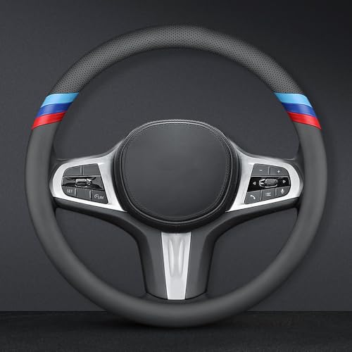 Nappa Leather Slim Stylish Steering Wheel Cover for BMW Steering Wheel Cover Interior Conversion (Black)