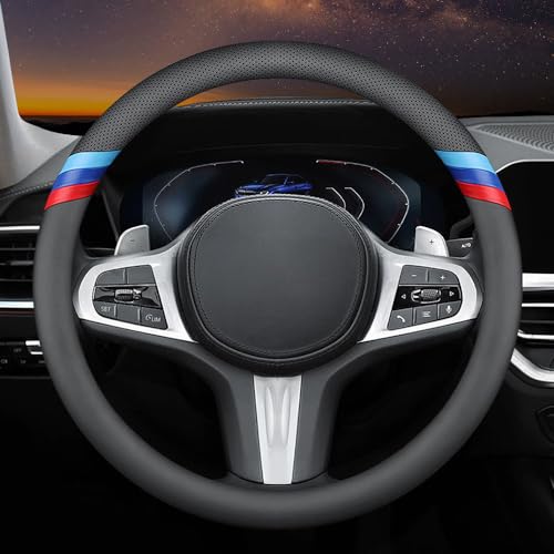 Nappa Leather Slim Stylish Steering Wheel Cover for BMW Steering Wheel Cover Interior Conversion (Black)