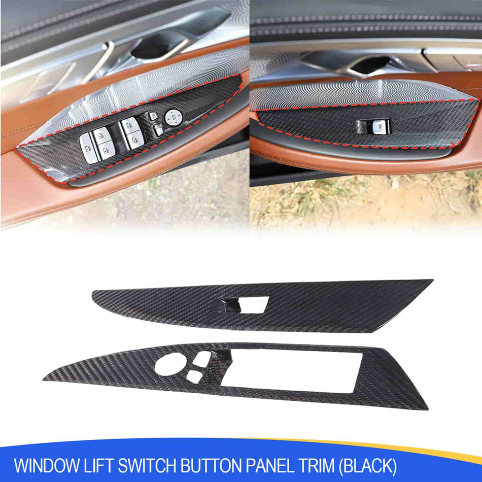 SPCRSO Real Carbon Fiber Window Lift Switch Button Panel Trim for BMW 8 Series G14/G15 2019-2023 – 2PCS