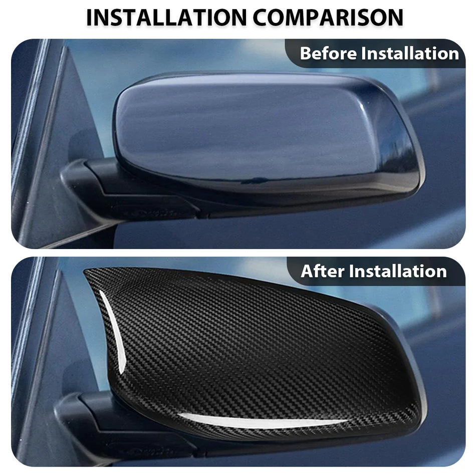 SPCRSO Real Carbon Fiber Mirror Covers for BMW 5 Series E60 E61 E63 E64 (2003–2007), Gloss UV-Protected Stick-On Design