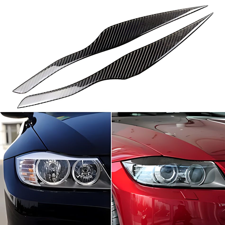 SPCRSO Real Premium Carbon Fiber Car Headlight Eyebrow Cover Headlamp Eyelid Trim Compatible with BMW 3 Series E90 2006-2008 Exterior Accessories Black