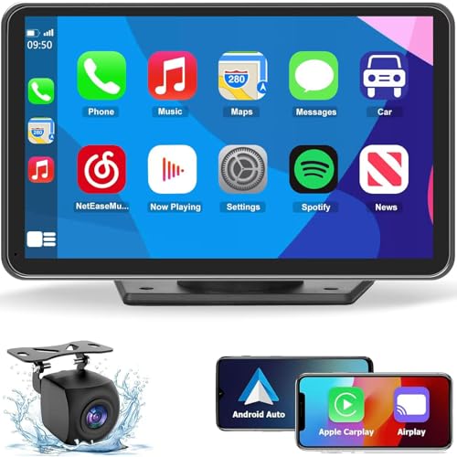 Portable Wireless Carplay Car Stereo. 7 HD Touchscreen for Car with Apple CarPlay & Android Auto with Mirror Link/Backup Camera/Siri/Bluetooth/Navigation/AUX for All Vehicles