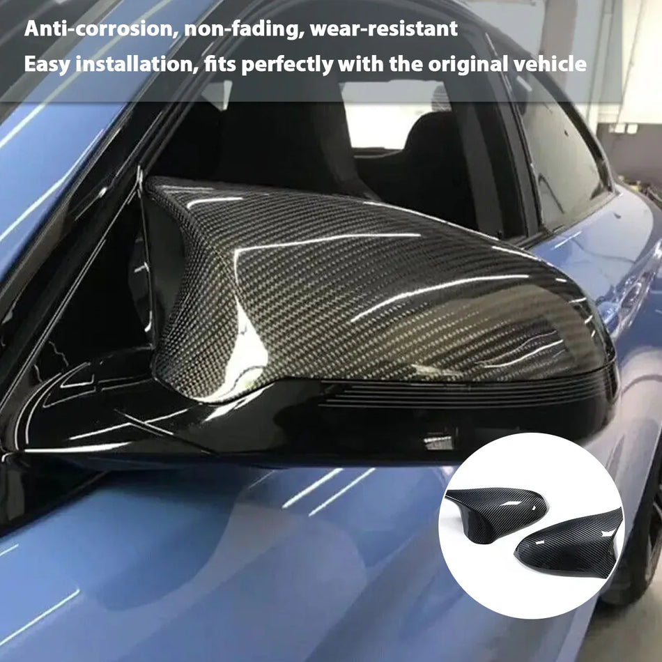 SPCRSO Real Carbon Fiber Rearview Mirror Cover Caps for BMW M3 F80 M4 F82 F83 (2015–2020), 2PCS Set, Adhesive Mount Overlay, Gloss UV Protection