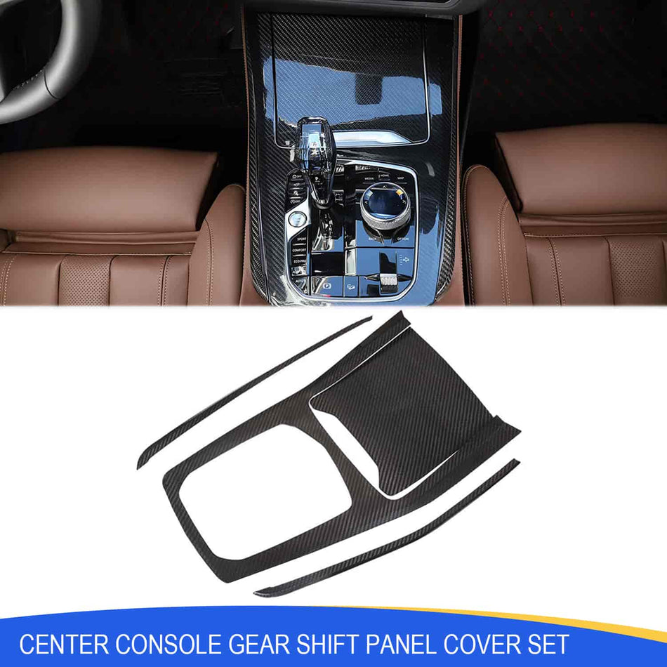 SPCRSO Real Carbon Fiber Center Console Gear Panel Cover Set for BMW X5 X6 X7 2019+