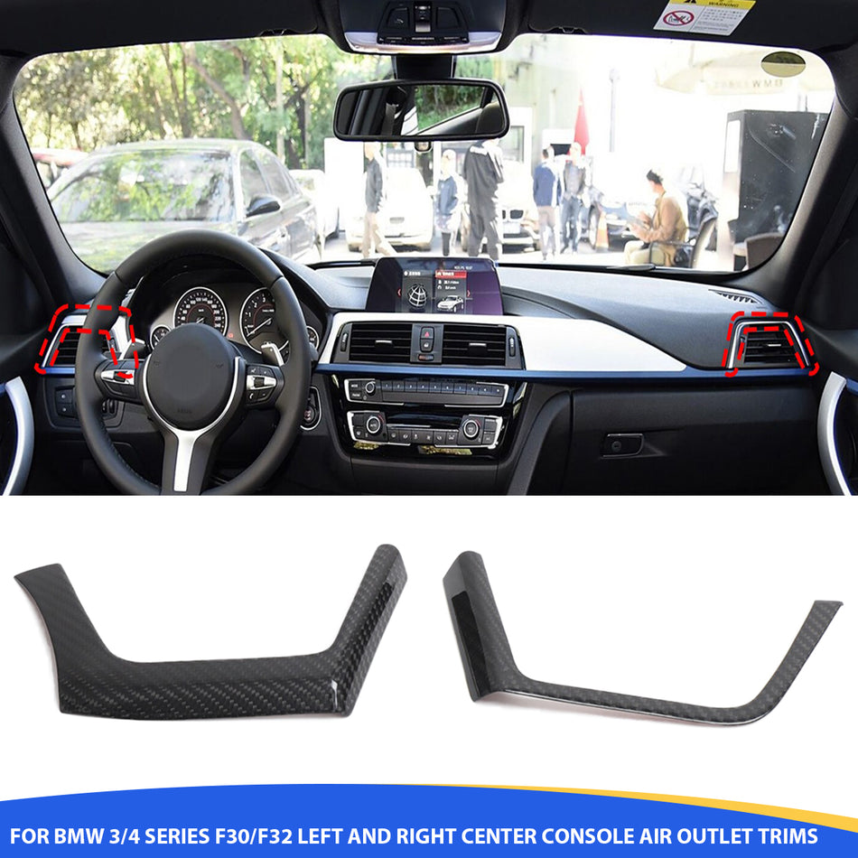 SPCRSO Real Carbon Fiber Center Side Air Vent Trim for BMW 3/4 Series F30/F32 2013–2019 – Interior Dashboard Air Outlet Decoration Cover (2PCS, Black)