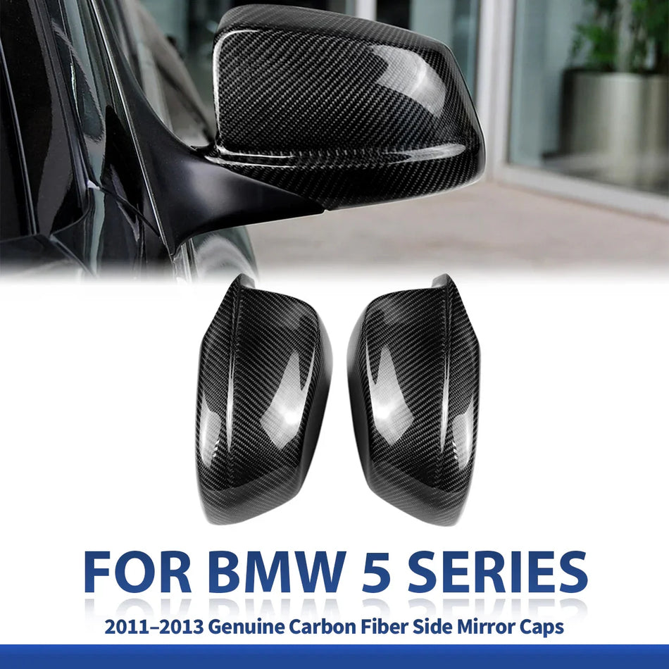 SPCRSO Real Carbon Fiber Mirror Covers for BMW 5 Series F10 F18 (2011–2013), Gloss UV-Protected Stick-On Design
