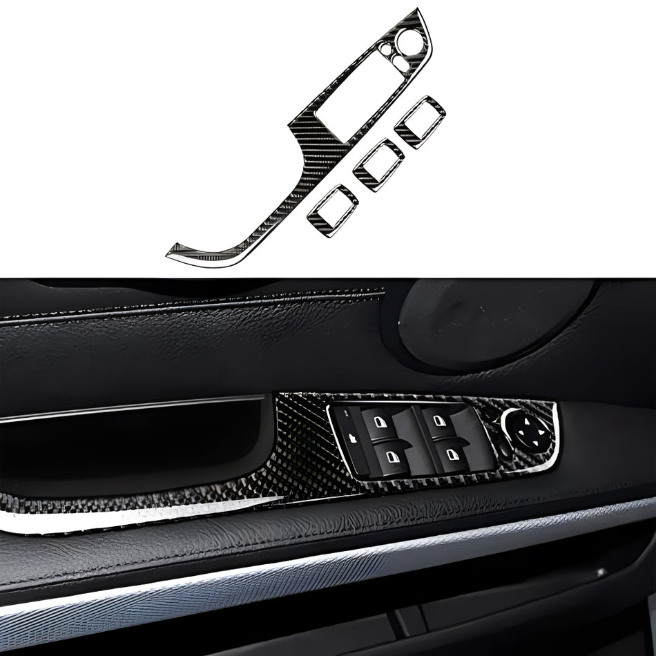 SPCRSO Real Premium Carbon Fiber Car Window Lift Switch Panel Cover Sticker Interior Trim Compatible with BMW 3 Series E90 325i 330i 2006-2012 Accessories Black - 358mm with Folding Button 4PCS