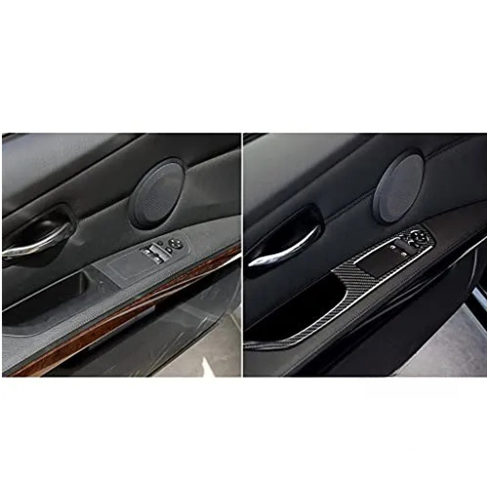 SPCRSO Real Premium Carbon Fiber Car Window Lift Switch Panel Cover Interior Trim Compatible with BMW 3 Series E92 E93 Coupe Convertible 2006-2012 Accessories Black 2PCS