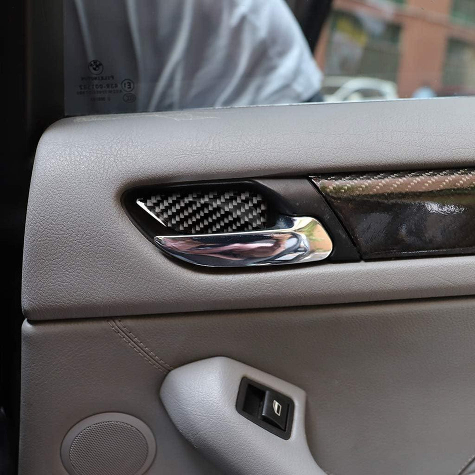 SPCRSO Carbon Fiber Inner Door Bowl Trim Sticker Compatible with BMW 3 Series E46 1998–2005 Interior Handle Decoration Accessories