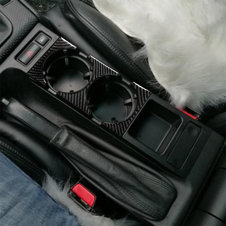 SPCRSO Carbon Fiber Center Console Cup Holder Frame Cover Compatible with BMW 3 Series E46 1998–2005 Interior Decoration Trim Accessories