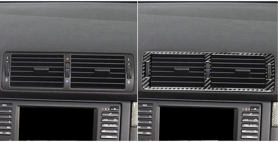 SPCRSO Real Carbon Fiber Center Air Vent Trim Panel Compatible with BMW E39 5 Series M5 1998–2003, Dashboard Wind Outlet Sticker Interior Cover (Black)