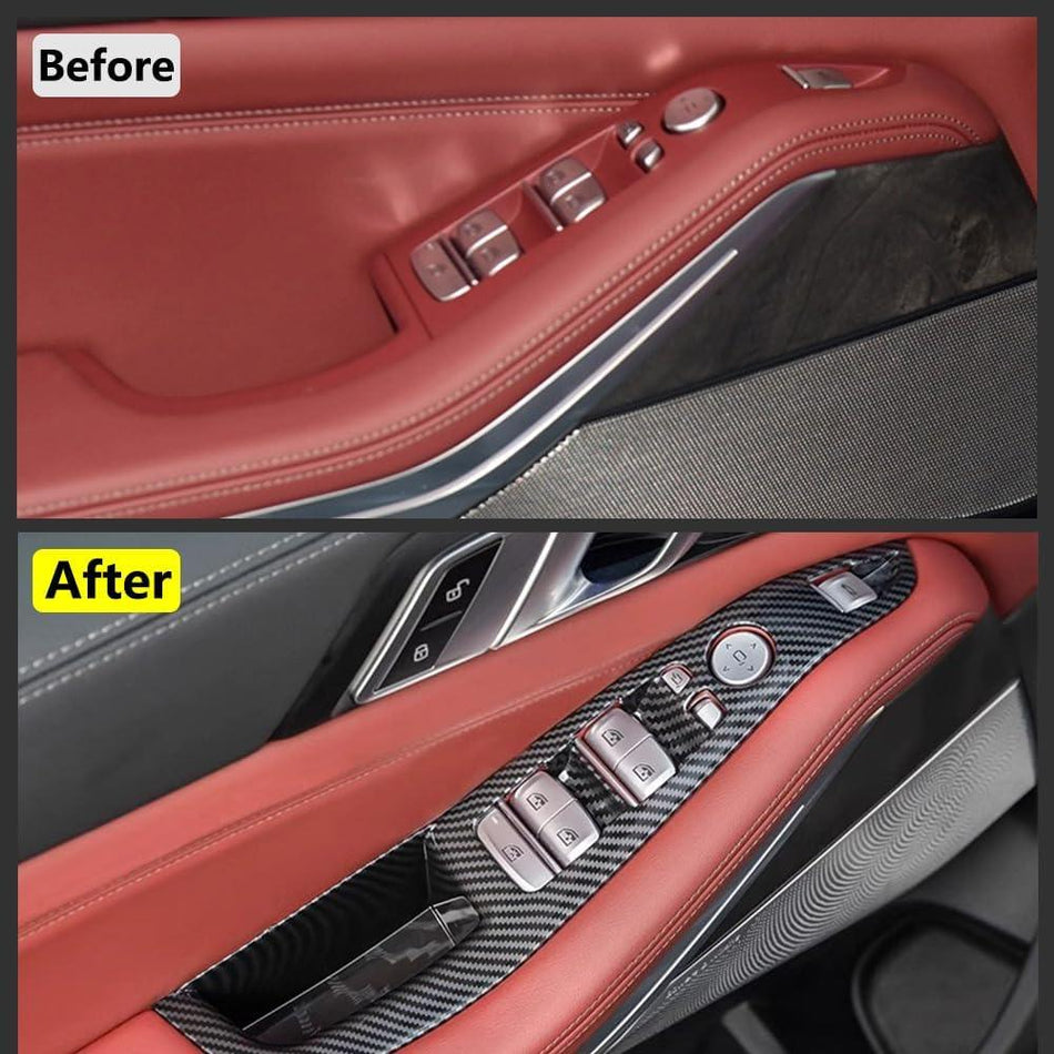 Car Carbon Fiber Window Glass Lift Control Switch Frame Cover Trim for BMW X5 G05 2019-2024 Accessories ABS Plastic Door Handle Panel Trim Interior Decoration