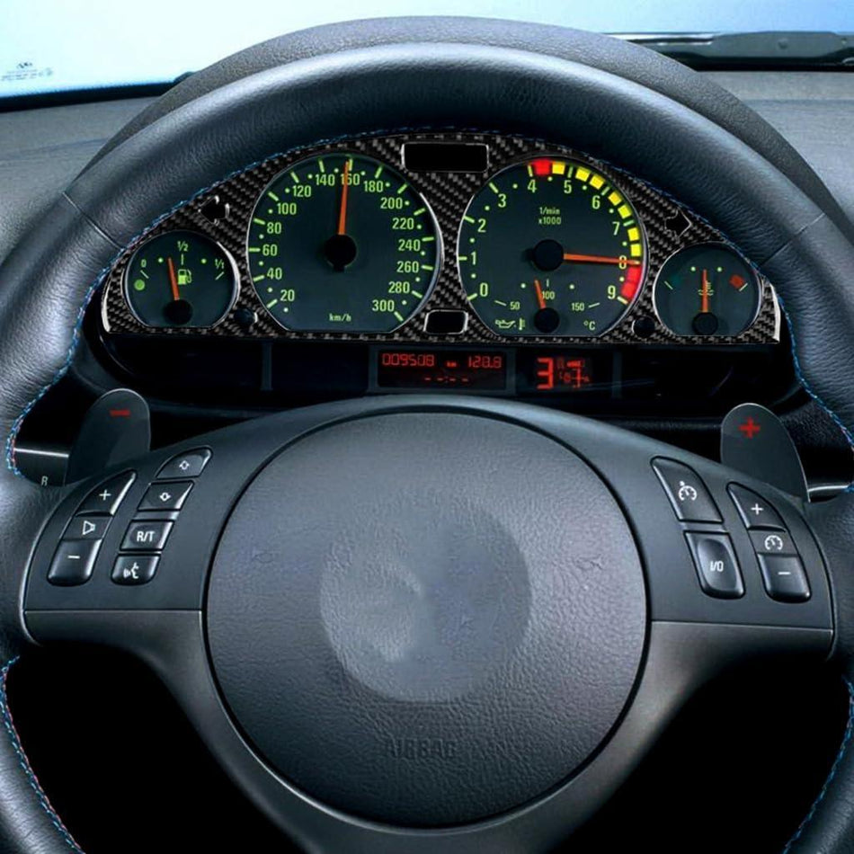 SPCRSO Real Carbon Fiber Speedometer Surround Sticker Compatible with BMW 3 Series E46 1998–2006 – Dashboard Interior Trim Accessory