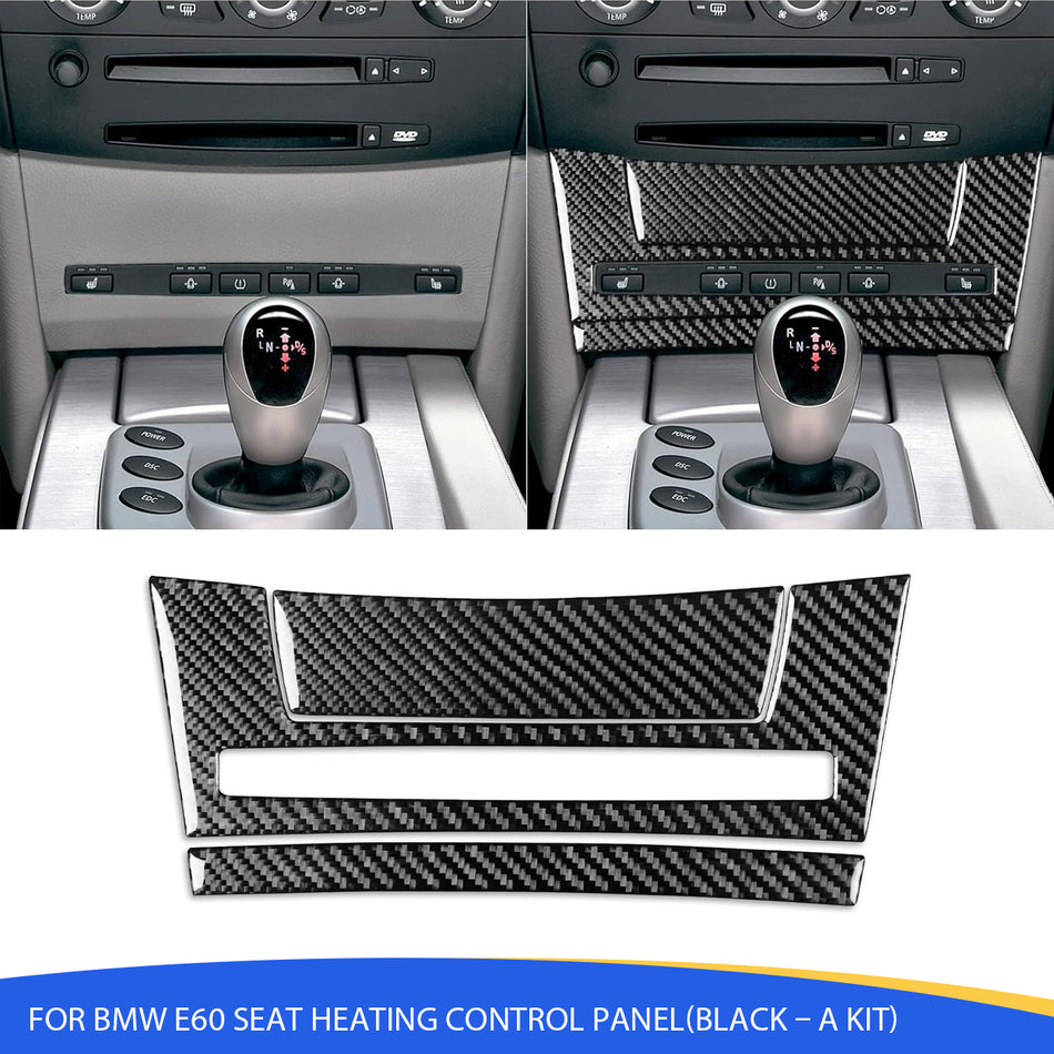 SPCRSO Real Carbon Fiber Seat Heated Control Buttons Panel Trim Cover Compatible with BMW 5 Series E60 2004–2007 – Interior Center Console Sticker, Black – A Kit