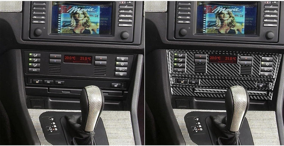 SPCRSO Real Carbon Fiber Center Control Trim Kit Compatible with BMW E39 5 Series M5 1998–2003, Interior Dashboard Panel Sticker Set (Black)