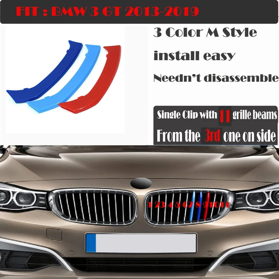 SPCRSO M-Colored Kidney Grille Insert Strips Compatible with BMW 3 Series GT F34 2013–2020 (11-Beam Grille Only)