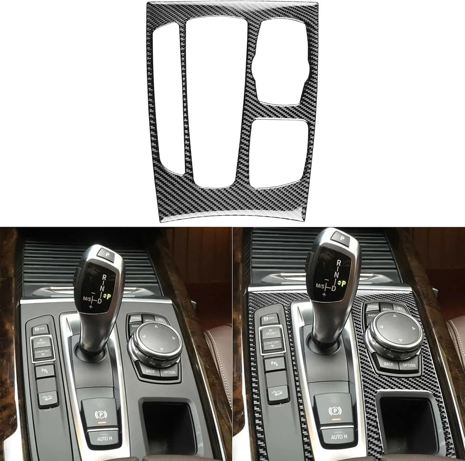 SPCRSO Real Carbon Fiber Center Console Gear Shift Panel Cover Trim Compatible with BMW X5 F15/F85 (2014-2018) & X6 F16/F86 (2015-2019) – 1PC Interior Sticker Protector