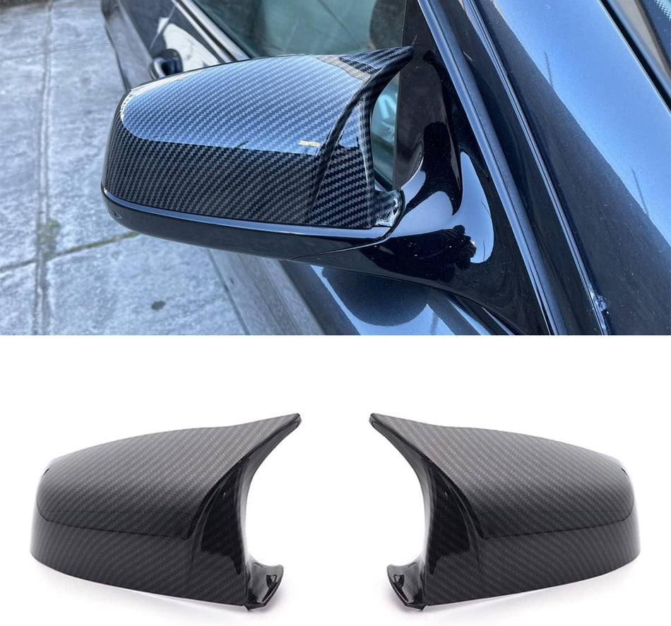 Pair of Rearview Mirror Covers – Carbon Fiber Pattern Side Mirror Cap Replacements for BMW 5 Series F10 F11 F07, 6 Series F06 F12 F13, 7 Series F01 F02 F03 F04 (Black)