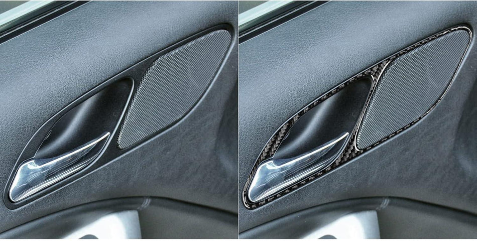 SPCRSO Real Carbon Fiber Inner Door Handle & Horn Frame Trim Cover Compatible with BMW E46 3 Series 1998–2005 – Interior Accessories Black