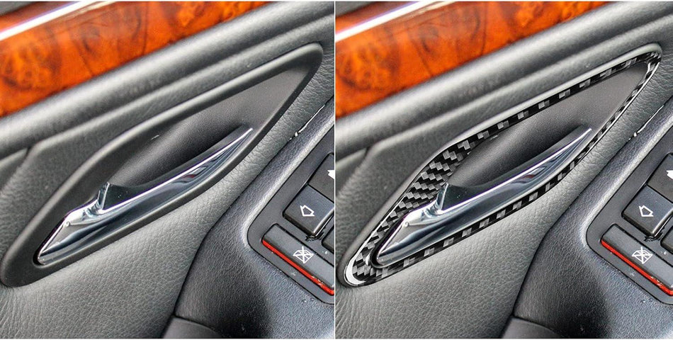 SPCRSO Real Carbon Fiber Inner Door Handle Trim Frame Compatible with BMW E39 5 Series M5 1998–2003 Interior Accessories (Black)
