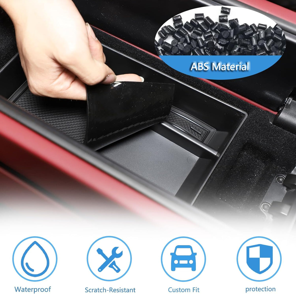 ABS center console organizer with non-slip liners for BMW G60