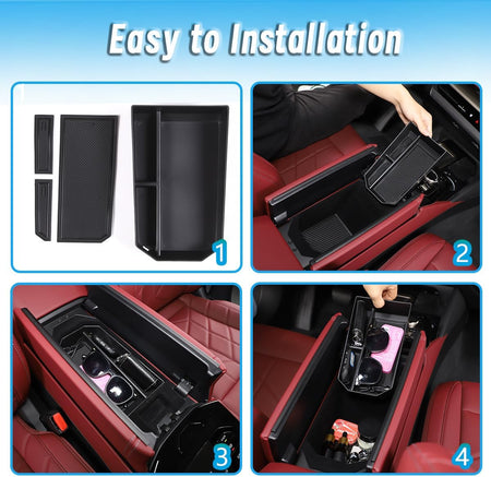 Tool-free installation steps for BMW G60 G61 center console organizer