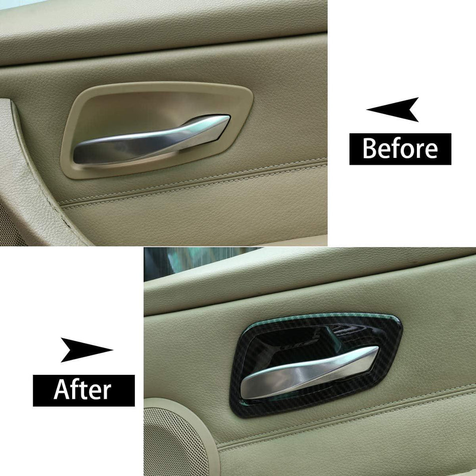 SPCRSO Car Accessories ABS Carbon Fiber Style Interior Door Bowl Cover Trim 4PCS Compatible with BMW E90 3 Series 2005-2012