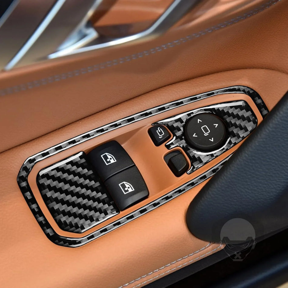 SPCRSO Real Carbon Fiber Window Glass Lift Switch Control Panel Trim – Compatible with BMW Z4 G29 2019–2022, Interior Accessories Decor Sticker (Black)