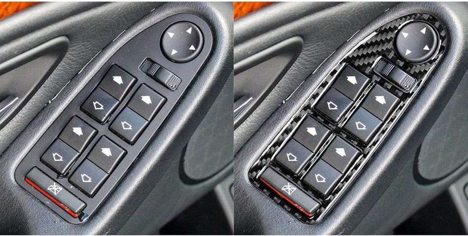 SPCRSO Real Carbon Fiber Window Switch Panel Cover – Interior Trim Sticker for BMW E39 5 Series M5 (1998–2003), Black