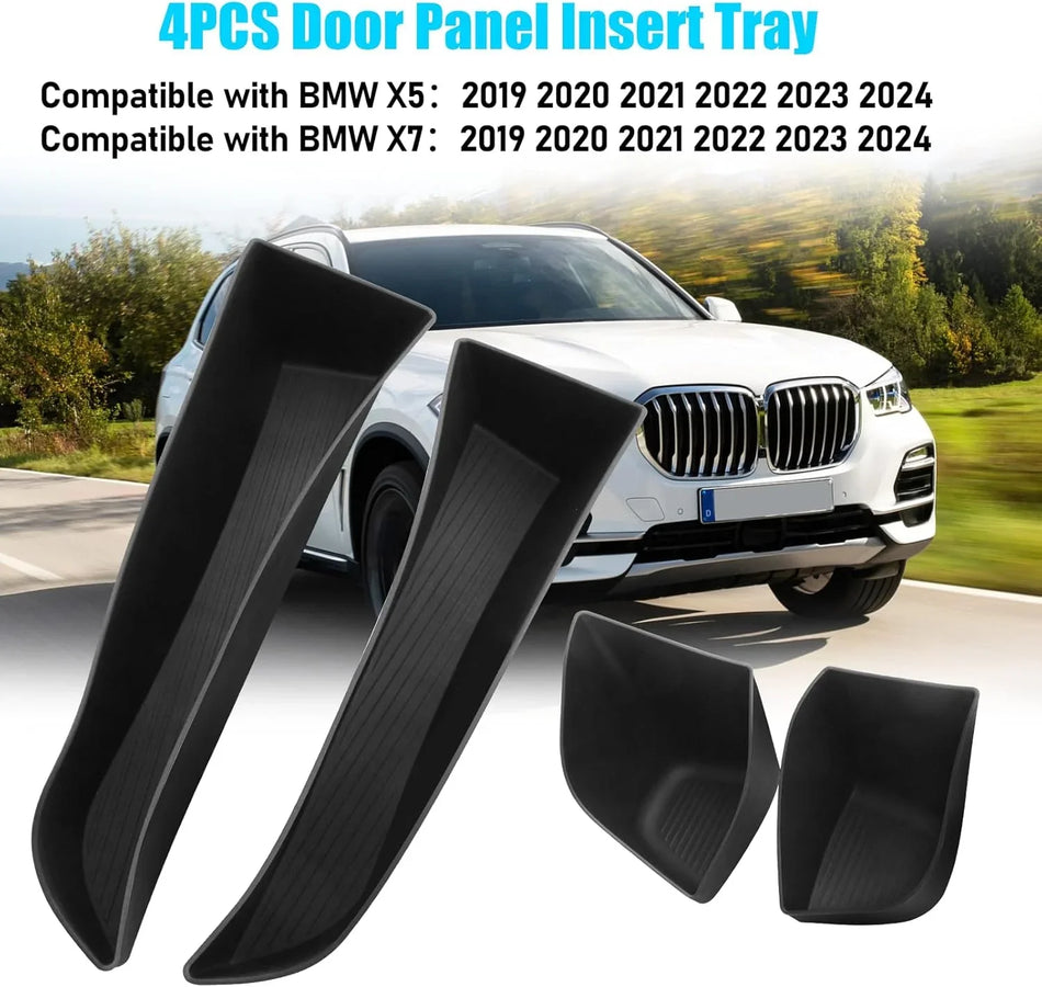 SPCRSO Compatible with BMW Door Side Organizer X5 G05/X7 G07 2019-2024, 4PCS TPE Front Door Panel Pockets Insert Organizer Tray for BMW X5 G05 Accessories X7 G07 Accessories