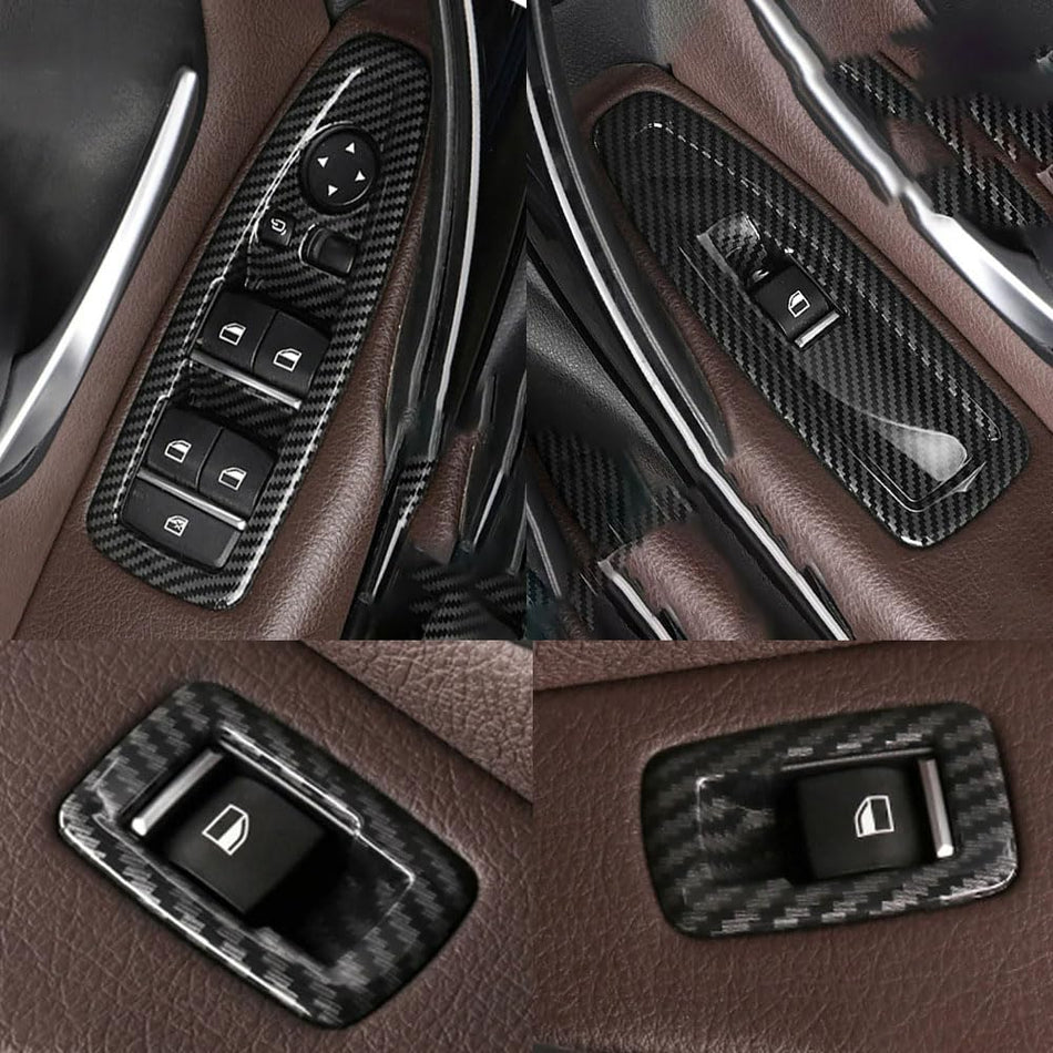 Compatible with BMW 1/3/4 Series. carbon fiber finish Window Lift Switch Cover. Interior Door Window Control Button Panel Trim Replacement for F20 F30 F31 F34 F35 F36 (Carbon 4PCS)