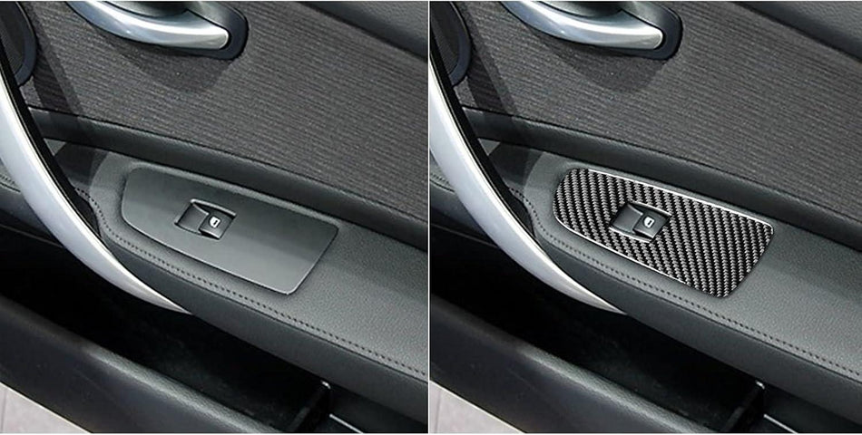 SPCRSO Real Carbon Fiber Window Power Switch Panel Trim – Compatible with BMW 1 Series E81 E82 E87 E88 (2008–2013) – Interior Decorative Sticker Cover – Black