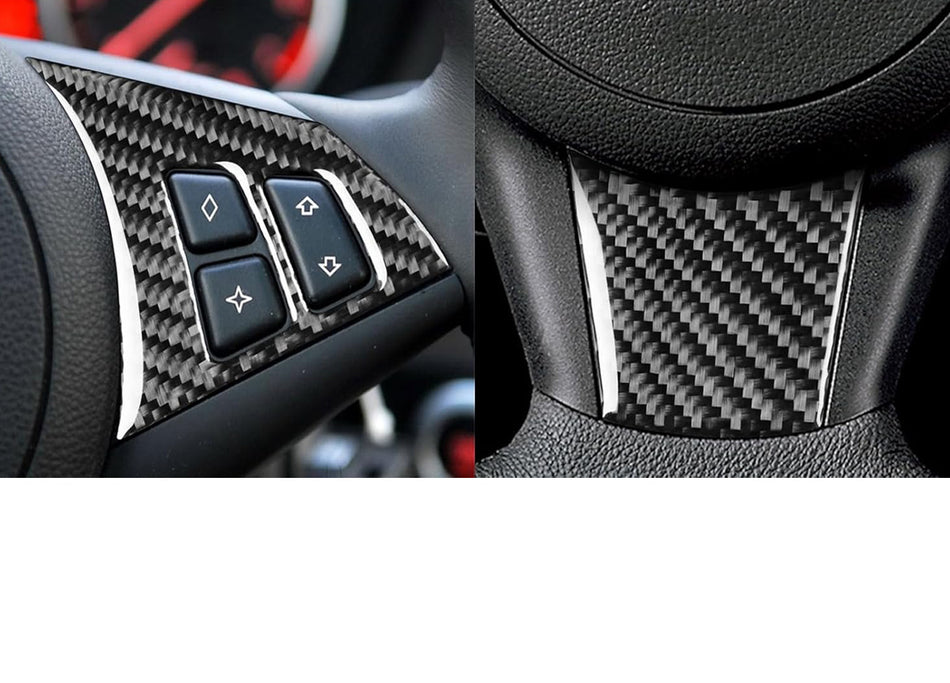 SPCRSO Real Carbon Fiber Steering Wheel Frame Panel Trim Cover Compatible with BMW 5 Series E60 2004–2010 – Interior Decoration Sticker Accessories Black Kit