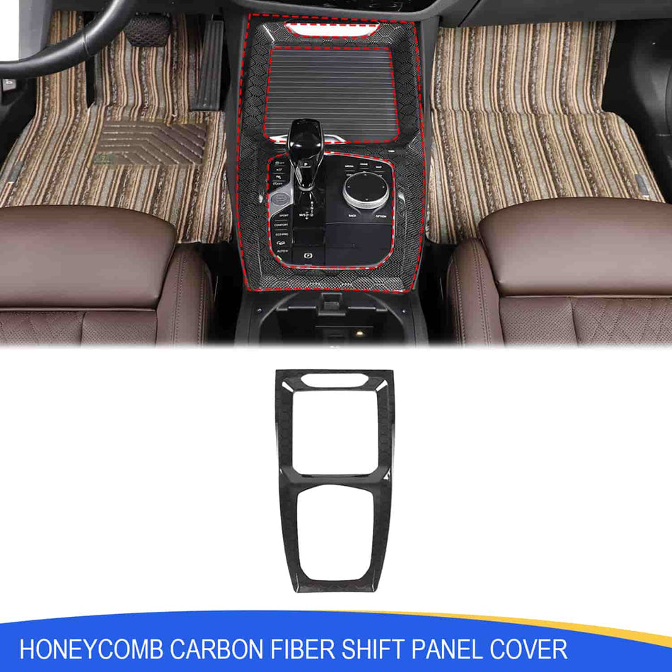 SPCRSO Honeycomb Carbon Fiber Gear Shift Panel Cover Trim for BMW X3 G01 X4 G02 2022–2024